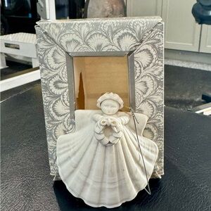White Holiday Angel Ornament with Sculptural Design